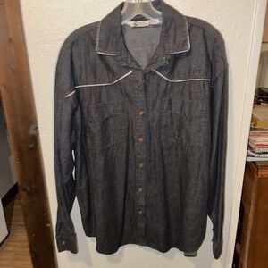 Vtg GOTCHA COVERED woman's western shirt large black Piping Cotton Long Sleeve
